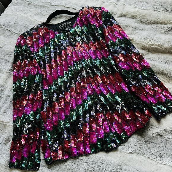 Vintage Jean for Joseph Le Bon Silk Sequin Beaded Evening Jacket Medium Cruise - Picture 10 of 11